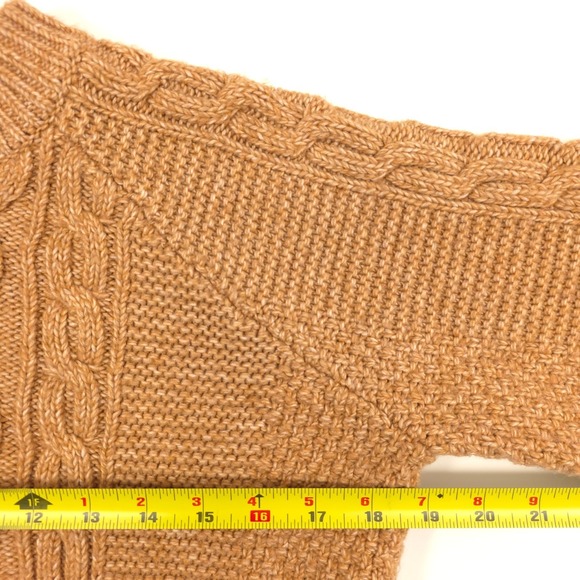 Ann Taylor Womens Sweater M Camel Cable Honeycomb Knit Balloon Sleeve Raglan - Picture 9 of 13